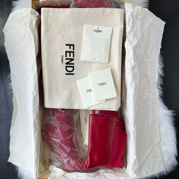 FENDI Women's Red Leather Thigh High Boots Size 38 1/2 - Picture 12 of 14